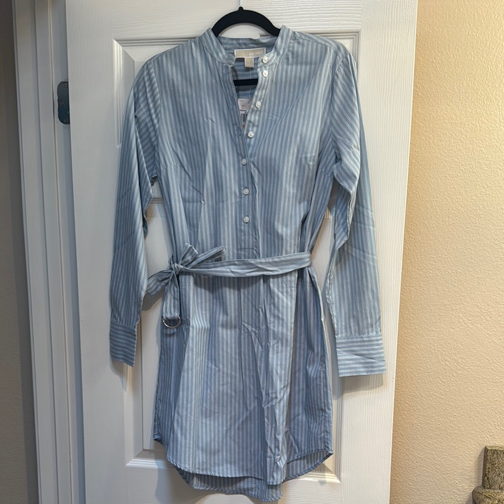 Michael Kors Striped Blue Shirt Dress with Belt